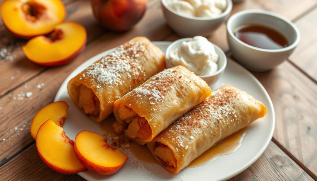 peach cobbler egg rolls​