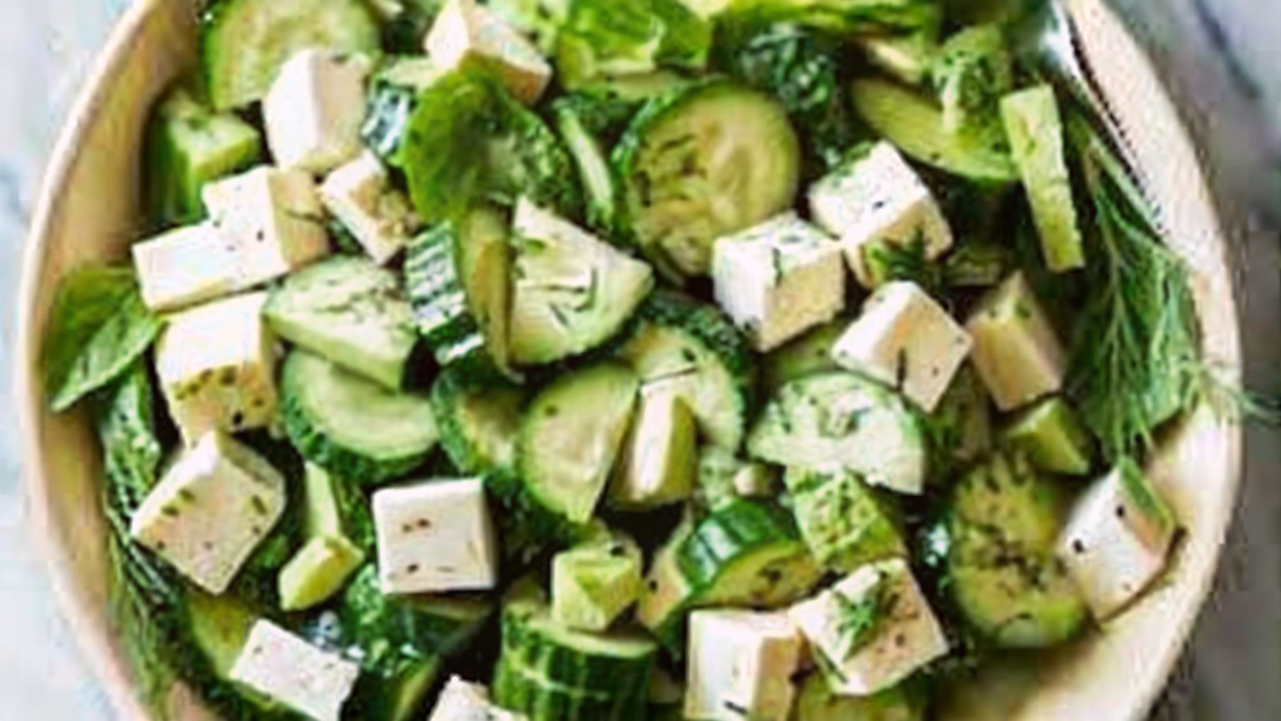colse up phott of Cucumber Feta Salad with Dill