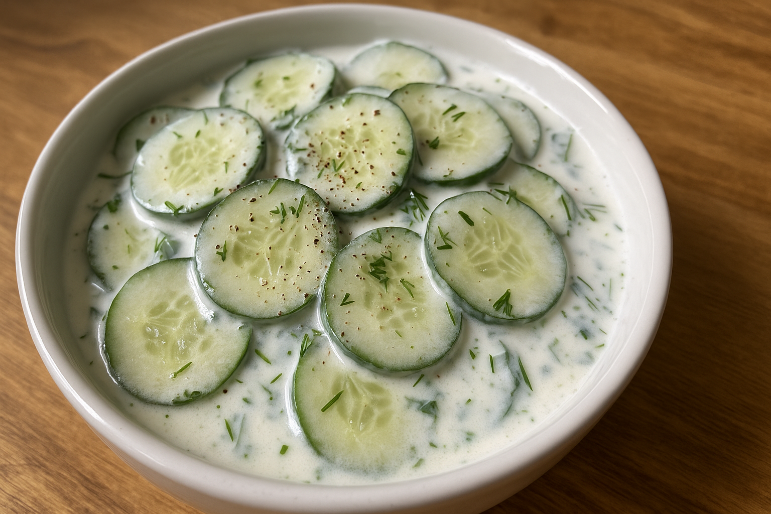 Cucumber Yogurt Salad in wood surface